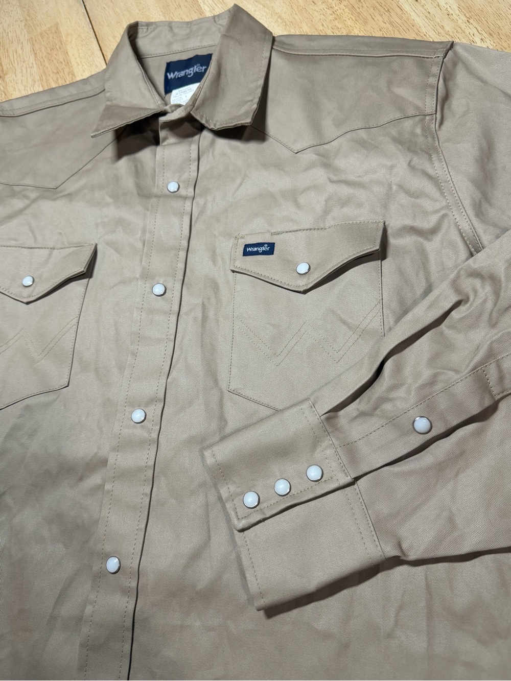 Wrangler Khaki Tan Western Pearl Snap Button Down Shirt Cowboy Mens XL Tall